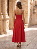 Satin A Line Strapless Sleeveless Maxi Cocktail Dresses