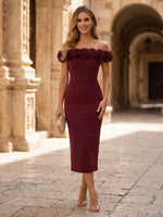 Satin Mermaid Off Shoulder Maxi Cocktail Dresses with Flowers