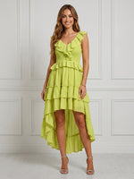 Chiffon A Line V Neck Maxi Cocktail Dresses with Tiered