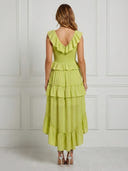Chiffon A Line V Neck Maxi Cocktail Dresses with Tiered