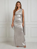 Metallic Satin Mermaid One Shoulder Maxi Cocktail Dresses