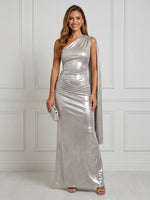Metallic Satin Mermaid One Shoulder Maxi Cocktail Dresses