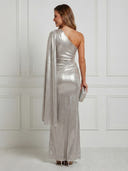 Metallic Satin Mermaid One Shoulder Maxi Cocktail Dresses