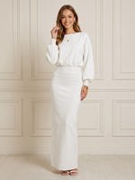 Satin Mermaid Boat Neck Long Sleeves Maxi Cocktail Dresses