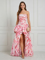 Floral Print A Line Strapless Sleeveless Maxi Cocktail Dresses