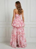 Floral Print A Line Strapless Sleeveless Maxi Cocktail Dresses