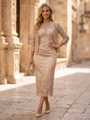 Satin Mermaid Boat Neck 3/4 Sleeves Maxi Cocktail Dresses