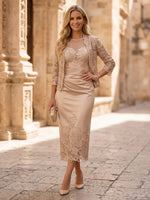 Satin Mermaid Boat Neck 3/4 Sleeves Maxi Cocktail Dresses