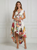 Floral Print A Line V Neck Sleeveless Maxi Cocktail Dresses