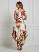 Floral Print A Line V Neck Sleeveless Maxi Cocktail Dresses