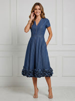 Satin A Line V Neck Short Sleeves Maxi Cocktail Dresses