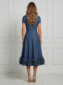 Satin A Line V Neck Short Sleeves Maxi Cocktail Dresses