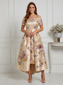 Jacquard A Line Short Sleeves Maxi Cocktail Dresses