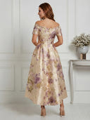 Jacquard A Line Short Sleeves Maxi Cocktail Dresses