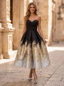 Floral Print A Line Strapless Maxi Cocktail Dresses