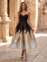 Floral Print A Line Strapless Maxi Cocktail Dresses