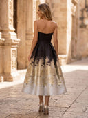 Floral Print A Line Strapless Maxi Cocktail Dresses