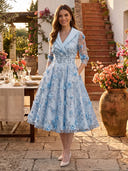 Tulle A Line V Neck Long Sleeves Maxi Cocktail Dresses with Pockets