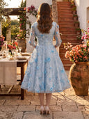 Tulle A Line V Neck Long Sleeves Maxi Cocktail Dresses with Pockets