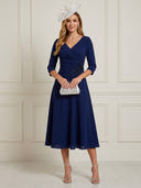 Chiffon A Line V Neck Long Sleeves Maxi Cocktail Dresses with Lace