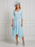 Chiffon A Line V Neck Long Sleeves Maxi Cocktail Dresses with Bow