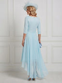 Chiffon A Line V Neck Long Sleeves Maxi Cocktail Dresses with Bow