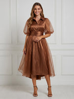 Tulle A Line Short Sleeves Maxi Cocktail Dresses
