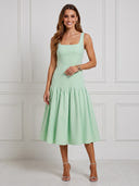 Satin A Line Square Neck Spaghetti Straps Maxi Cocktail Dresses