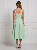 Satin A Line Square Neck Spaghetti Straps Maxi Cocktail Dresses