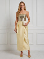 Satin Mermaid Strapless Sleeveless Maxi Cocktail Dresses with Sequin