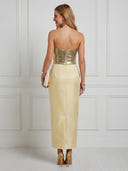 Satin Mermaid Strapless Sleeveless Maxi Cocktail Dresses with Sequin