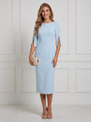 Satin Mermaid Boat Neck Short Sleeves Maxi Cocktail Dresses