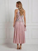 Satin A Line Halter Embroidery Maxi Cocktail Dresses