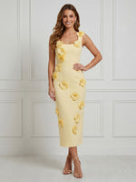 Satin Mermaid Square Neck Spaghetti Straps Maxi Cocktail Dresses with Flowers