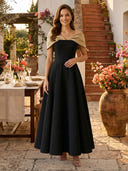 Satin A Line Off Shoulder Maxi Cocktail Dresses
