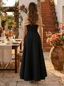 Satin A Line Off Shoulder Maxi Cocktail Dresses