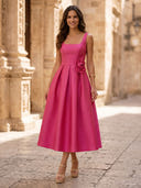 Satin A Line Square Neck Spaghetti Straps Long Cocktail Dresses