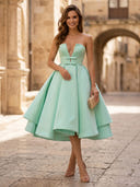 Satin A Line V Neck Strapless Long Cocktail Dresses