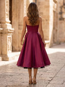 Satin A Line Strapless Long Cocktail Dresses with Bow