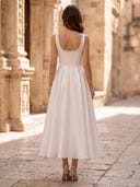 Satin A Line Square Neck Spaghetti Straps Maxi Cocktail Dresses with Beads