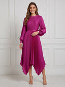 Satin A Line Boat Neck Long Sleeves Long Cocktail Dresses