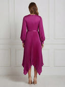Satin A Line Boat Neck Long Sleeves Long Cocktail Dresses