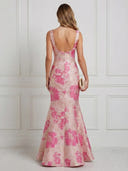 Jacquard Mermaid Square Neck Spaghetti Straps Long Cocktail Dresses