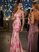 Jacquard Mermaid Square Neck Spaghetti Straps Long Cocktail Dresses