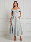 Jacquard A Line Off Shoulder Long Cocktail Dresses with Pockets