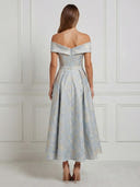 Jacquard A Line Off Shoulder Long Cocktail Dresses with Pockets
