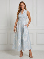 Jacquard A Line V Neck Sleeveless Long Cocktail Dresses with Pockets
