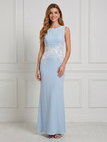 Satin Mermaid Boat Neck Long Cocktail Dresses with Lace
