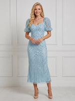 Sequin Mermaid V Neck Puff Sleeves Maxi Cocktail Dresses