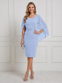 Chiffon Mermaid Scoop Neck Long Cocktail Dresses with Cape